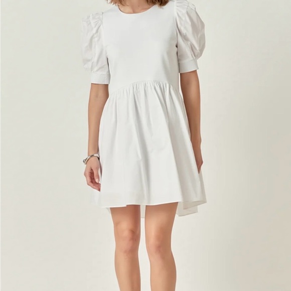 ENGLISH FACTORY PUFF SLEEVE HIGH LOW KNIT COMBO DRESS SIZE SMALL - Picture 3 of 9